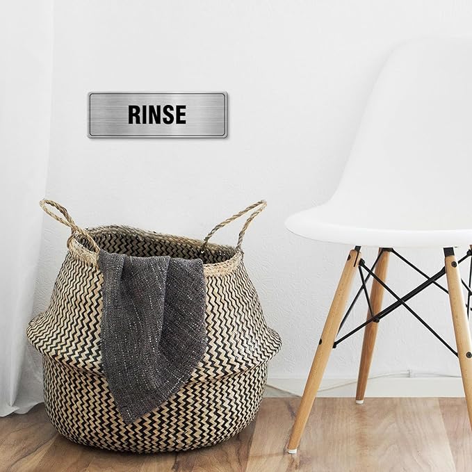 Wash Rinse Sanitize Sign Aluminum Silver 9 x 3 Inches Self-Adhesive Waterproof Metal Door Wall Sign for Business Offices 3 Pack