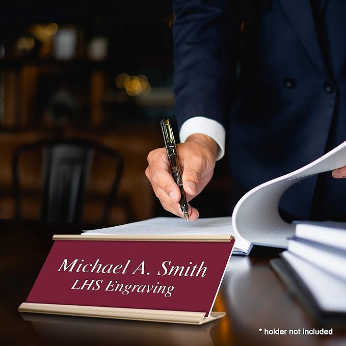 Engraved Custom Door Plate Burgundy Plastic Office Door Sign with White Letters - Made in USA 2x10 B26