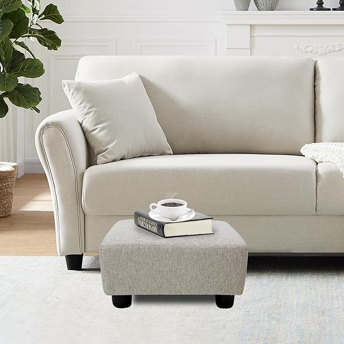 CAROLMADE Small Foot Stool Ottoman Footstool with Legs Under Desk Footrest for Living Room Bedroom and Office,Linen-Beige