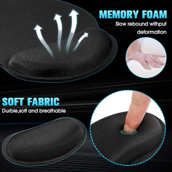 Yunsailing 12 Pcs Ergonomic Mouse Pad and Keyboard with Wrist Support Set Arm Rest Wrist Combo Gel Memory Foam Key Board Pad for Computer Laptop Gaming Office Typing Pain Relief