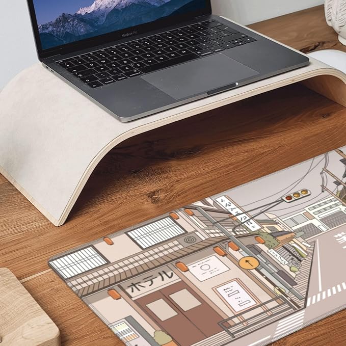 Tokyo Street Anime Kawaii Large Gaming Mousepad XXL Beige Cute Desktop Laptop Keyboard Mouse Mat Desk Pad Big 31.5''x15.7'' with Stitched Edges Non-Slip Rubber Base