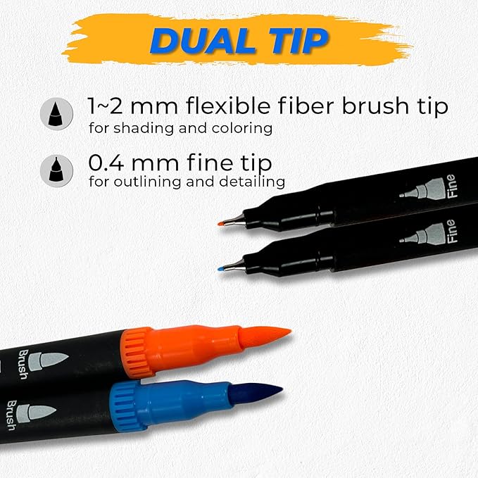 NextG Artz Dual Tip Brush Pens Art Markers, 120 Unique Bright Color, Fineliner & Brush Tip Art Pens for Art Lovers Coloring Drawing Book, Calligraphy Writing, Sketching and Doodling