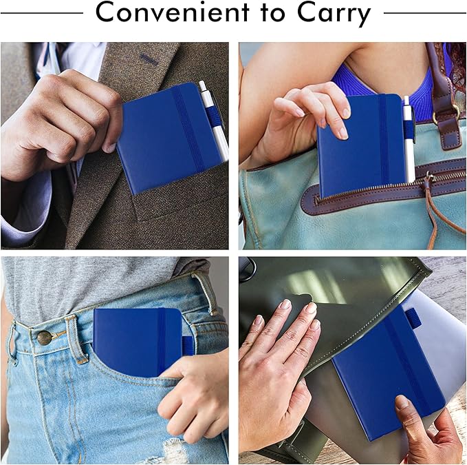 feela 6 Pack Pocket Mini Notebooks Bulk, Small Cute Memo Notepads Hardcover College Ruled Lined Journals with Pen Holder for School Business Work, with 6 Black Pens, 3.5”x 5.5”, A6, Navy