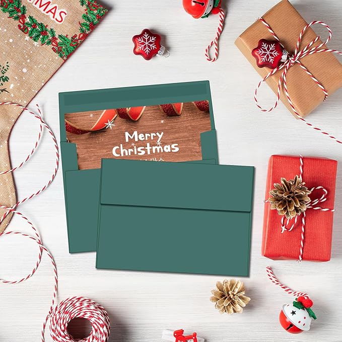 100 Packs 5x7 envelopes, A7 White Envelopes for Invitations Self Seal Printable for Greeting Cards, Weddings, Invitations, Photos, Postcards, Mailing (Green)