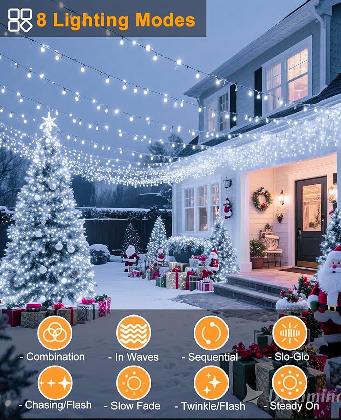 157FT 480 LED Christmas Lights Outdoor, Plug in Christmas Tree Lights Waterproof, 8 Modes Green Wire Twinkle String Light for Indoor Garden Tree Xmas Party Decorations, White