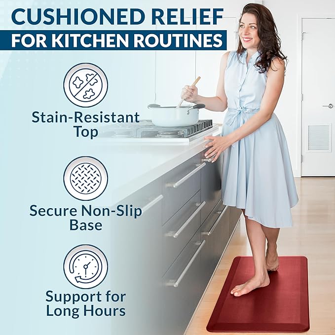 ComfiLife Anti Fatigue Floor Mat – 3/4 Inch Thick Kitchen Mats for Floor, Standing Desk Mat, Kitchen Rug – Comfort at Home, Office – Durable – Stain Resistant – Non-Slip Bottom (20" x 32", Red)