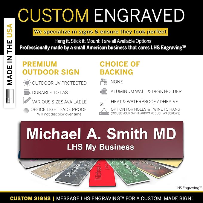 Engraved Custom Door Plate Burgundy Plastic Office Door Sign with White Letters - Made in USA 2x10 B26