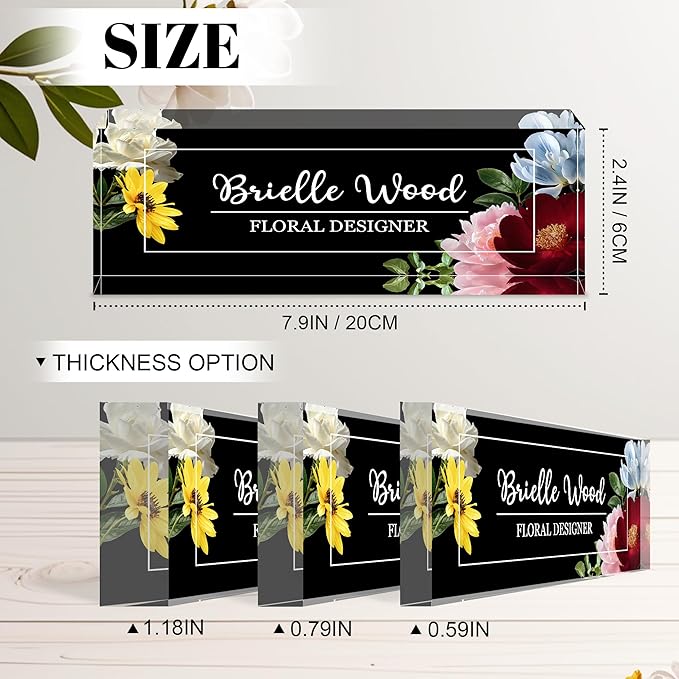 Ship Next Day Personalized Name Plate for Desk, Custom Acrylic Desk Name Sign, Office Appreciation Gifts for Women Men Coworkers Boss Teacher Employee (Flower)