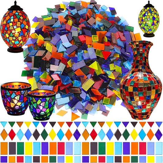 2400 Pcs Mosaic Tiles, Glass Mosaic Tiles for Crafts Bulk, Assorted Color Stained Mosaic Glass Pieces, Mosaic Supplies for Home Decoration, Art Crafts, DIY Projects, Transparent