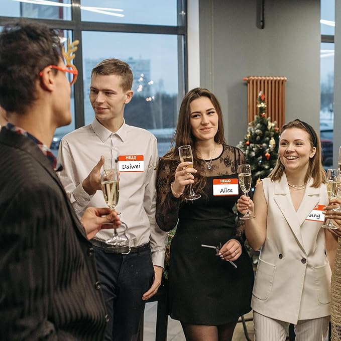 Zacool 480 Pcs Orange Name Tag Stickers (3" x 2") Identification Badges, Peelable 'Hello My Name is' Badges for Themed Party, Family, Home, School, Office