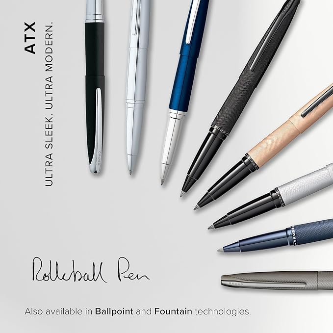 Cross ATX Refillable Rollerball Pen Presented in a Luxury Gift Box - Medium Point, Black Ink, Basalt Black