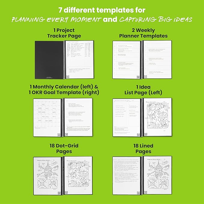 Rocketbook Fusion Hybrid Reusable Planner and Notebook in One, Additional Blank Pages, Goal and Project Tracker, Undated Planner, Letter Size 8.5x11, Black (Pack of 1)