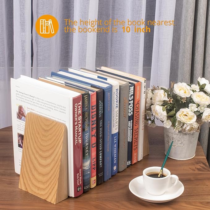 Ash Wood Book Ends Heavy Duty Handmade Book Ends for Shelves Decorative Bookends to Hold Heavy Books (Ash Wood Large)