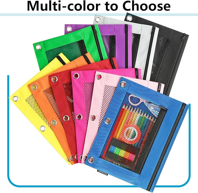 Forvencer Adorable Zipper Pencil Pouch, Cute Zipper Pouch for 3-ring Binders, Sturdy Binder Pouch with Smooth Zippers, Perfect for Students & Back to School, Portable Pencil Bag, Gray