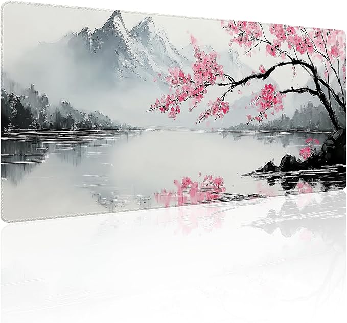 31.5”x11.8”Large Gaming Mouse Pad for Desk, Mouse Mat with Seamed Edges, Waterproof Desk Pad, Non-Slip Rubber Base, Keyboard Pad Computer Mat, Big XL Mousepad-japannese Landscape Painting