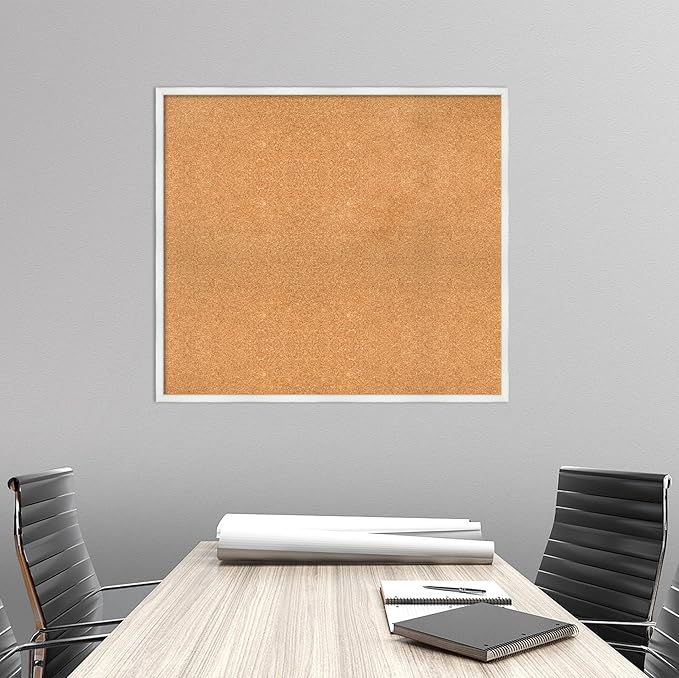 Amanti Art Natural Cork Board for Wall, 33x37 Vision Board with White Frame, X-Large Corkboard Office Decor for Home Organization, Country Rustic Corkboard Pinboard to Display Items for Home