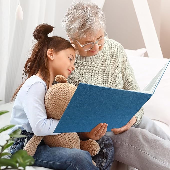 Vienrose 12x12 Inch Large 3 Ring Binder Scrapbook Photo Album, Linen Cover DIY Scrapbooks with 30 Sheets Plastic Sleeves 60 Pages Blank White Inner Pages for Wedding Birthday Baby Travel Blue