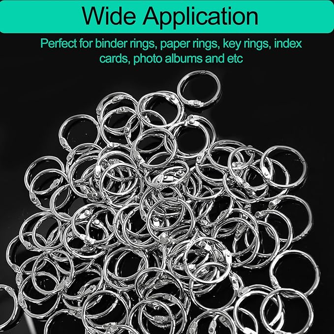 Luomorgo 100 Pcs 3/4 Inch Binder Rings, Nickel Plated Metal Book Rings Silver Paper Rings, Heavy Duty Loose Leaf Binder Rings, Index Cards Rings, Key Rings for Office, Home, School