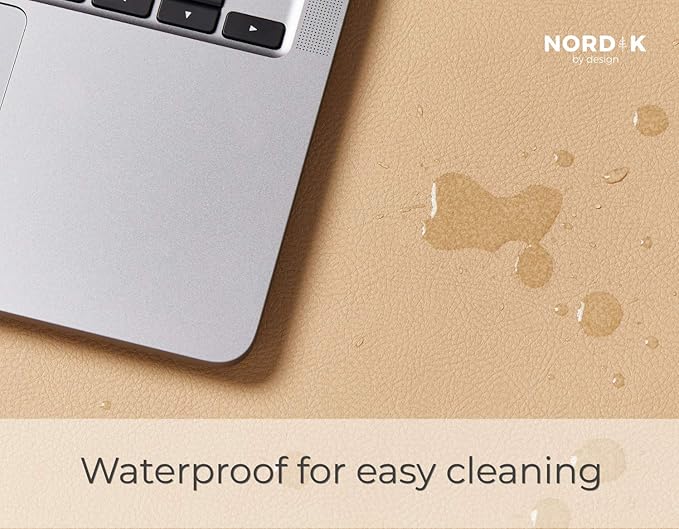 Nordik Leather Desk Mat Cable Organizer - Champagne Beige 35 X 17 inch - Premium Extended Mouse Mat for Home Office Accessories - Non-Slip Vegan Leather Desk Pad Protector & Desk Blotter Pad