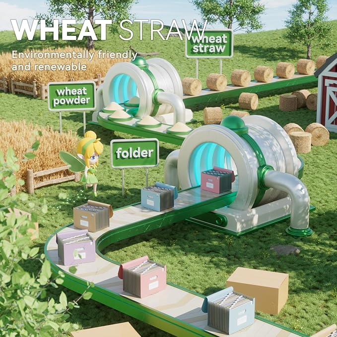 Accordion File Organizer, 13 Pockets Wheat Straw Expanding File Folder, Portable Monthly Paper Bill Tax Receipt Organizer, Letter A4 Size Document Holder with Colorful Tab - Grass Green