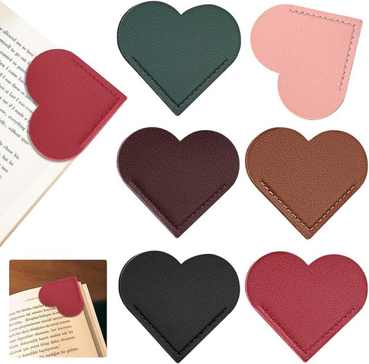 6 Pcs Leather Heart Bookmarks, Bookmarks for Women, Cute Heart Bookmark Corner, Book Marks for Teachers Students School Office Home Supplies