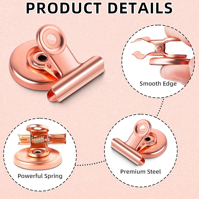Grtard 12 Pack Magnetic Clips Heavy Duty, Magnet Clips for Fridge, Refrigerator Magnets with Clip, No-Scratch Strong Magnetic Clip Display Paper Fasteners on Home& Office& Teaching (Rose Gold)