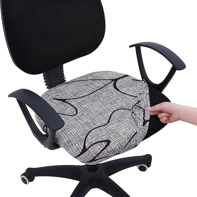 Smiry Printed Office Computer Chair Seat Covers, Stretch Fit Universal Desk Rotating Chair Cover Washable Removable Seat Cushion Protectors - Grey and Black