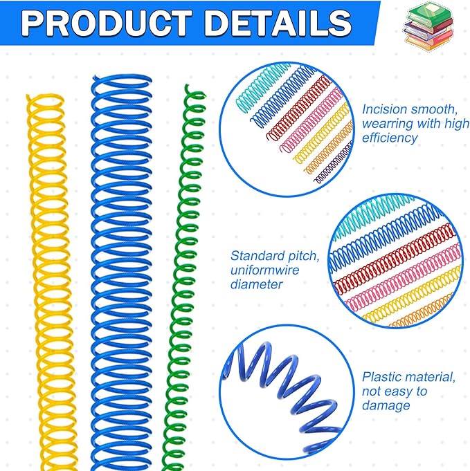 120 Pack Plastic Spiral Binding Coils Binder Binding Spirals Rings 8 Size Spiral Binding Wire Combs Spines Coils, 4:1 Pitch, 1/4 5/16 3/8 1/2 9/16 5/8 3/4 7/8 Inch (Multicolor)