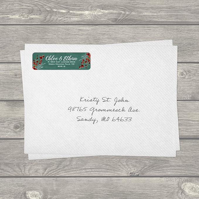 Pine and Berry Rolled Address Labels/Roll of 500 Personalized Return Address Labels/Designer Return Address Stickers in Elegant Plastic Dispenser