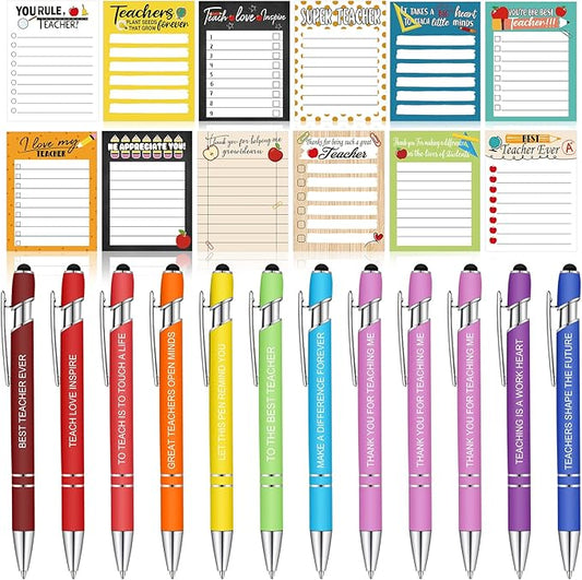 Geyee 24 Pcs Teacher Sticky Notes with Funny Pens Fun Notepads for Adults Coworkers Nurse 3 x 4 Inch to Do List Notepads with Sayings Pen for Lab Week Gifts Teacher Office Supplies