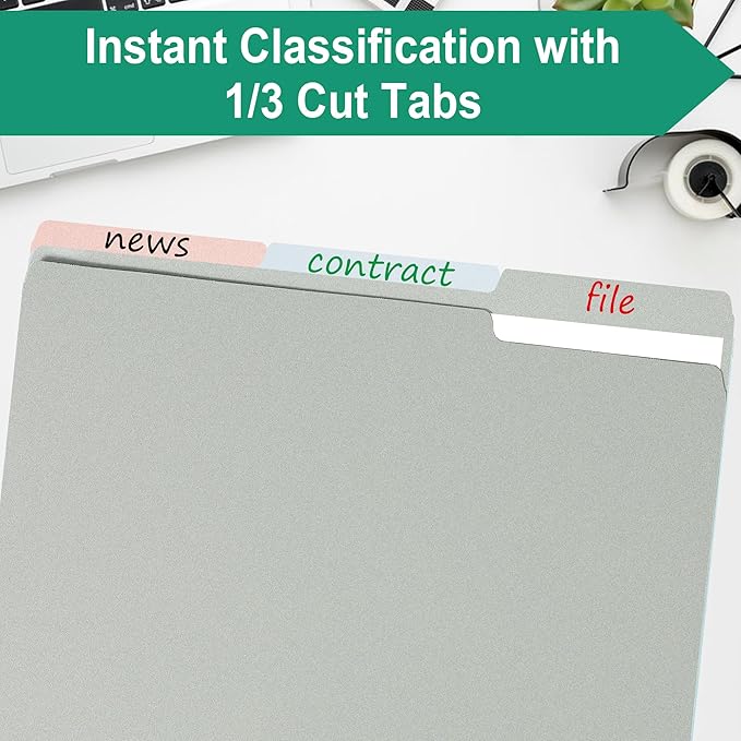 Colorful File Folders with Tabs –Colored File Folders,1/3 Cut Top Tabs,Letter Size,Durable 11pt Paper,Two Tone,Assorted Colors,Bulk 100 Pack (4281U)