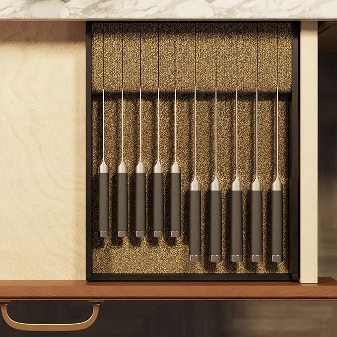 SpaceAid Large Knife Drawer Organizer Bamboo Insert Dock, Kitchen Steak Knives Holder Organizers Block for Drawer in Storage Organization (Large, Black)