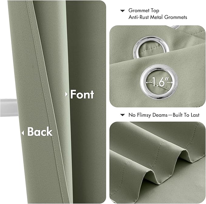MIULEE Sage Green Blackout Curtains for Bedroom Living Room 84 Inches Long 2 Panels, Thermal Insulated Room Darkening Drapes Solid Grommet Top Noise Reducing Light Green Window Treatments 40x84 Inch