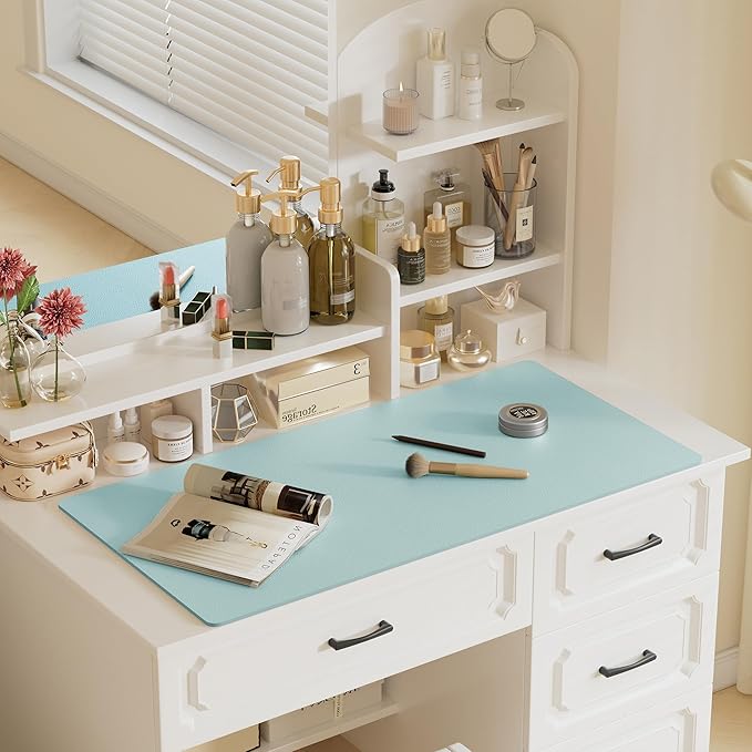 Aothia Faux Leather Desk Mat – Large Mouse Pad, Non-Slip PU Leather Blotter, Waterproof Writing Surface for Office and Home (Light Blue, 47.2" x 23.6")