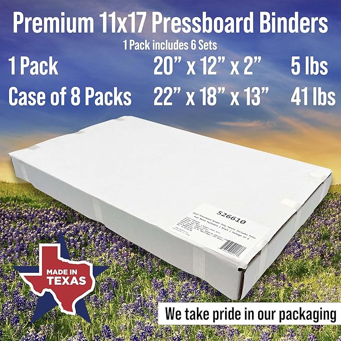 11x17 Report Cover Pressboard Binder Poly Panels Includes Fold-Over Metal Fasteners Red Package of 6