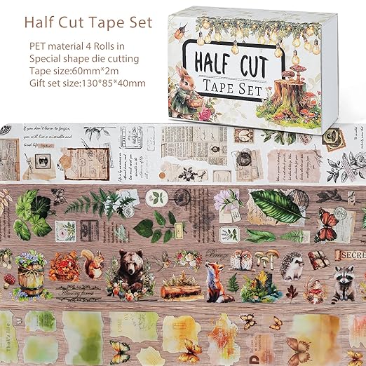 Snycler Pre-Cut Green Magic Themed PET Washi Tapes - Vintage Aesthetic Tape Stickers for Journaling, Scrapbooking, Junk Journals, Crafts, Planners - 4 Rolls