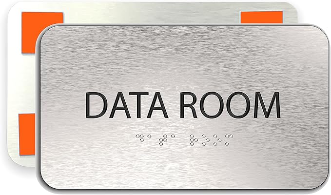 ADASigns Data Room Sign 7" W x 4" H - Durable Brushed Aluminum with Grade 2 Braille - Easy Installation with Strong Double Sided Tape - ADA Compliant Office & Businesses Signs for Wall