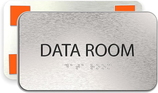ADASigns Data Room Sign 7" W x 4" H - Durable Brushed Aluminum with Grade 2 Braille - Easy Installation with Strong Double Sided Tape - ADA Compliant Office & Businesses Signs for Wall