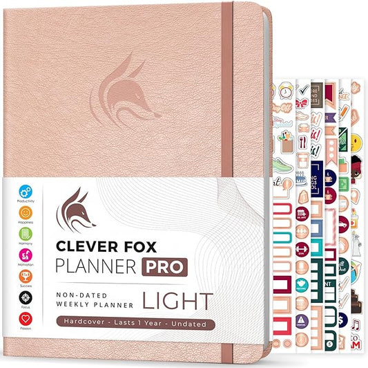 Clever Fox Planner PRO Light – Weekly & Monthly Life Planner to Increase Productivity, Time Management and Hit Your Goals, 8.5x11″ (Rose Gold)