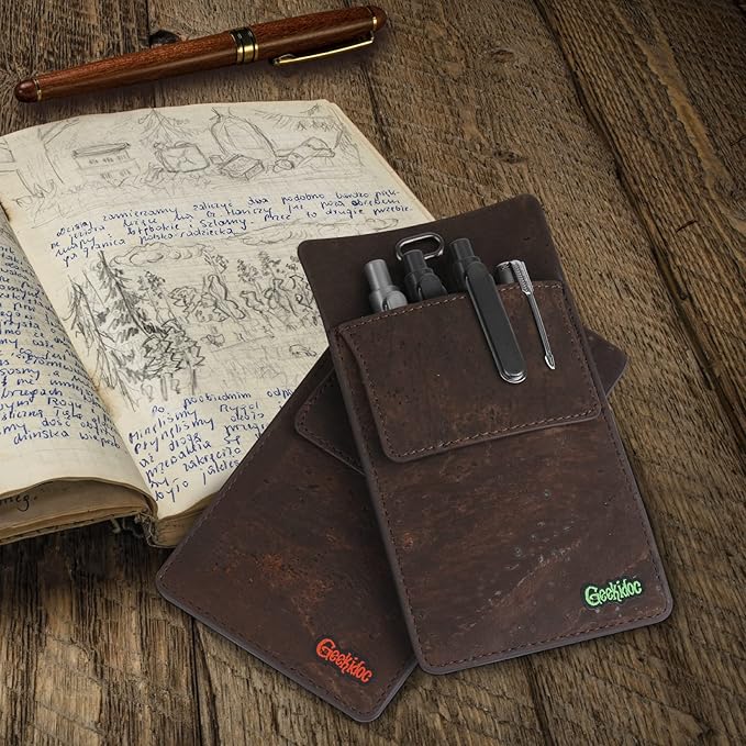 Premium Portuguese Cork Pocket Protector for Men | Multi-Use Pocket Protectors for Shirts and Lab Coats | For Pen, Pencils, Pointers, and More | 2 Pack of Brown Pocket Organizer Protectors