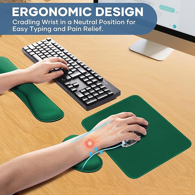 Office Ergonomic Memory Foam Computer Mouse and Keyboard Wrist Rest pad Support Carpal Tunnel, Wrist Rest for Keyboard and Mouse, Wrist Support Set