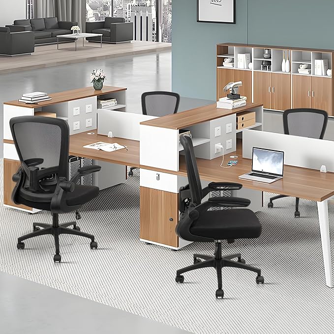 Office Desk Chairs with Wheels, Ergonomic Mesh Chair with Adjustable Height Lumbar Support, Rolling Swivel Computer Task Chair with Flip Up Armrests for Home, Study, Conference, Black (12PK)