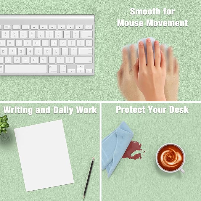 Hsurbtra Desk Pad, 48" x 17" PU Leather Desk Mat, XXXL Extended Mouse Pad, Waterproof Desktop Blotter Protector, Non-Slip Ultra Thin Large Laptop Keyboard Writing Mat for Office Home, Lake Green