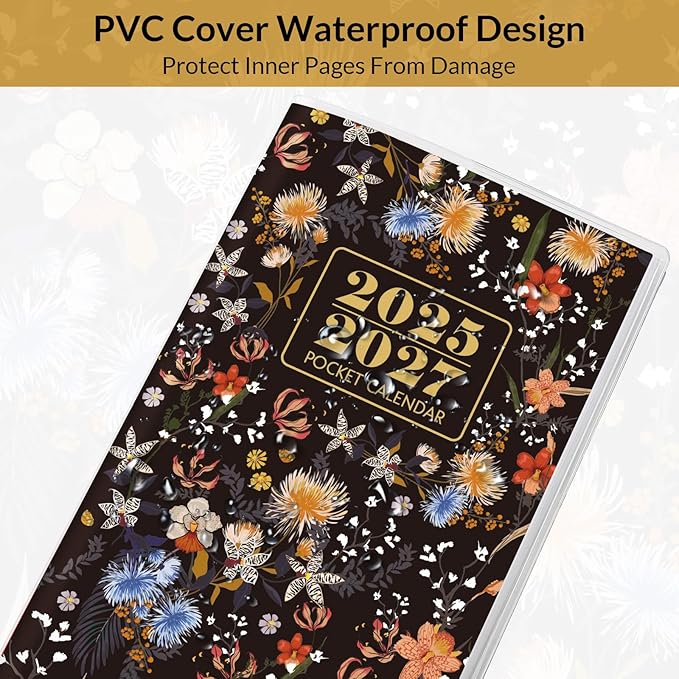 Pocket Calendar 2026-2027, Black 2026-2027 Monthly Planner - 3.7" x 6.7" - Runs from September 2025 Until December 2027, 2026 Pocket Planner with PVC Cover for Home, School, Office Supplies