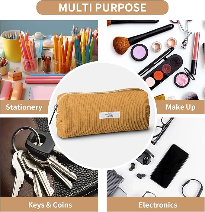 Pencil Bag Pen Case, Soft Corduroy Small Pencil Pouch Organizer with Zipper, Cute Pencil Case Pouch Stationery for Girls and Boys – Yellow