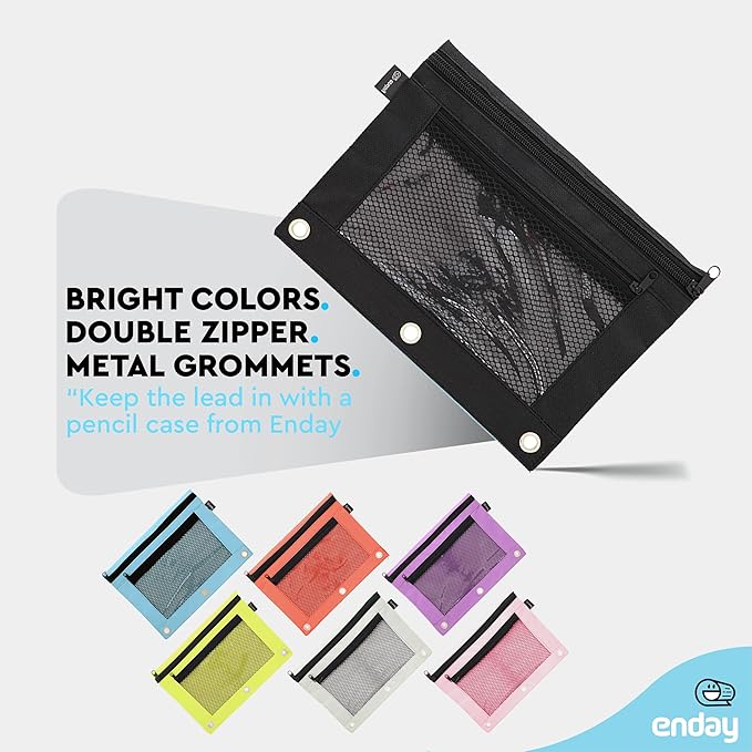 Enday Black Pencil Pouch For 3 Ring Binder, Zippered Binder Pencil Pouches, 3 Ring Pencil Pouch for Binder, Pencil Case for Binder, Large Pencil Bags for School, Home, and Office