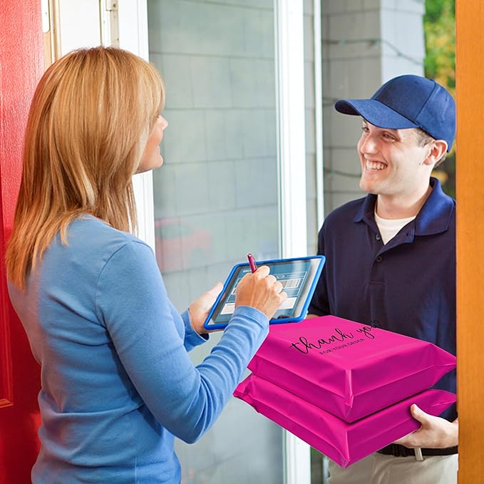 JinRuiKJ Thank You Poly Mailer 12x15.5 Inch 50 PCS, Shipping Bags for Clothing, Packaging Bags for Small Business, Strong Adhensive, Waterproof and Tear-Resistant Mailing Envelopes, Rose Red