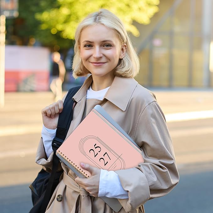 Monthly Planner 2025-2027, Simplified Monthly Calendar Planner, 24 Months Calendar, July 2025 - June 2027, 7.3" * 9.5", Waterproof Cover with Spiral Bound, for Office, School - Pink