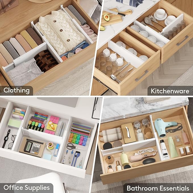 Lifewit 8 Pack Drawer Dividers Plastic 6" High, 13.5-22" Adjustable Drawer Organizers for Clothes, Expandable Dresser Separators in Bedroom/Bathroom/Kitchen/Fridge/Office Organization and Storage