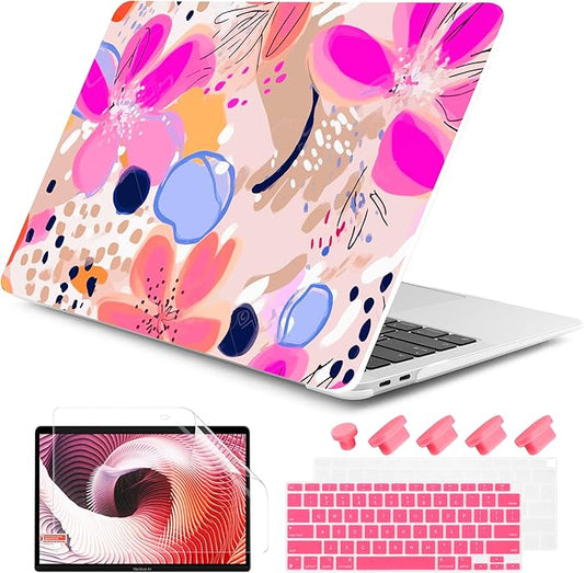 DONGKE Compatible with MacBook Air 13 inch Case 2021 2020 2019 2018 Release A2337 M1 A2179 A1932 with Retina Display & Touch ID, Plastic Hard Shell & Keyboard Cover - Floral Artistic